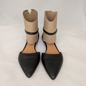 Crown Vintage Evalinda Blk Leather Pointed Toe Ankle Strap Flats - Size 9M